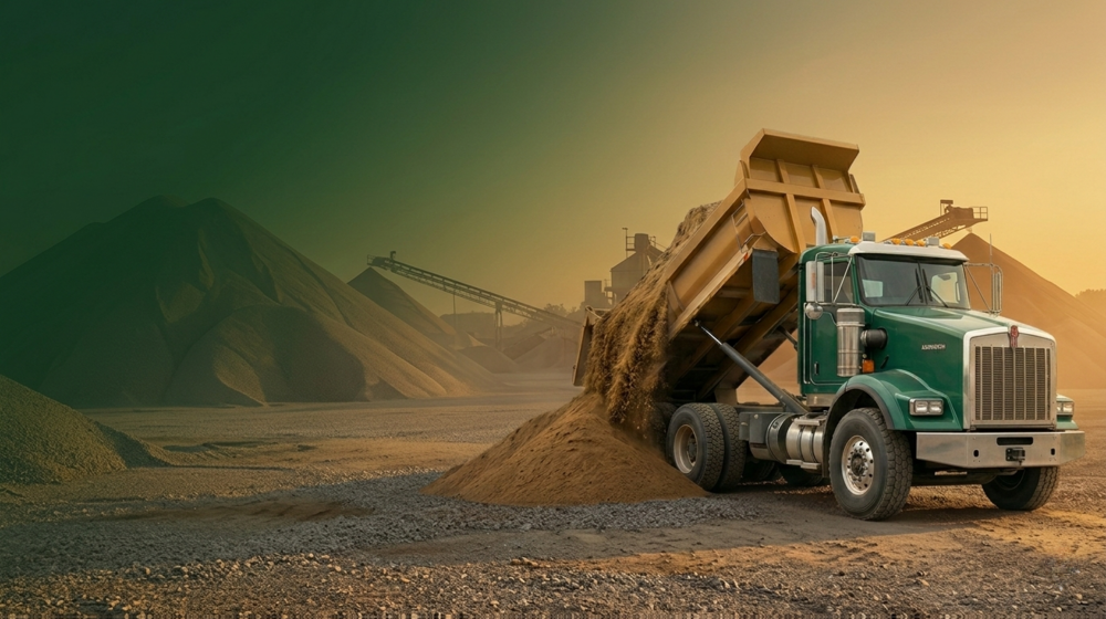 Dump truck delivering bulk materials